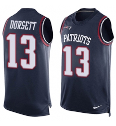 Men's Nike New England Patriots #13 Phillip Dorsett Limited Navy Blue Player Name & Number Tank Top NFL Jersey