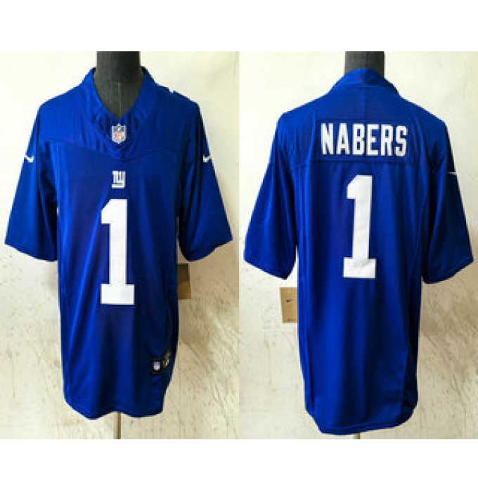 Men's New York Giants #1 Malik Nabers Blue 2024 FUSE Vapor Stitched Jersey