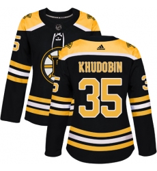 Women's Adidas Boston Bruins #35 Anton Khudobin Authentic Black Home NHL Jersey