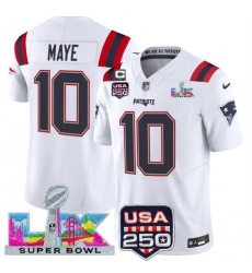 Men's New England Patriots #10 Drake Maye White 2025 F.U.S.E. Super Bowl LX USA 250 Vapor Limited Football Stitched Jersey