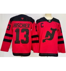 Men's New Jersey Devils #13 Nico Hischier Red 2024-25 With C Stitched Hockey Jersey