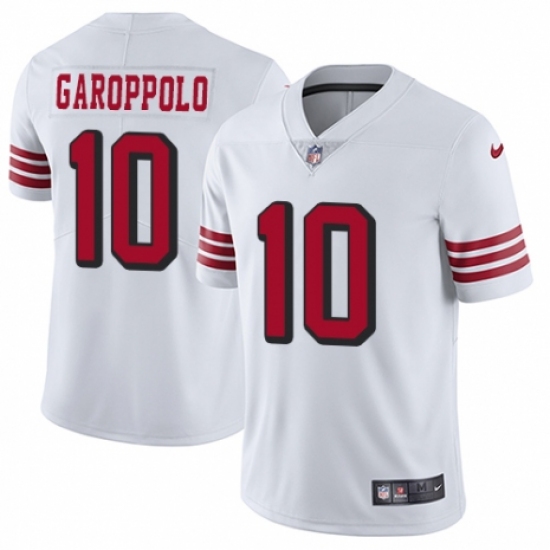 Men's Nike San Francisco 49ers #10 Jimmy Garoppolo Elite White Rush Vapor Untouchable NFL Jersey