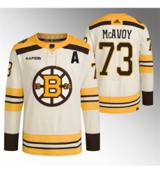 Men's Boston Bruins #73 Charlie McAvoy Cream With Rapid7 100th Anniversary Stitched Jersey