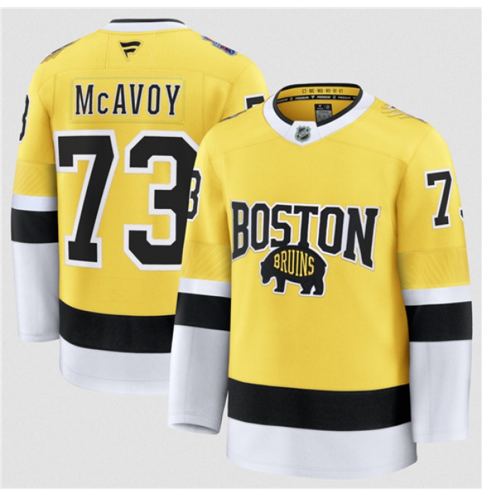 Men's Boston Bruins #73 Charlie McAvoy Gold 2026 Stadium Series Stitched Hockey Jersey