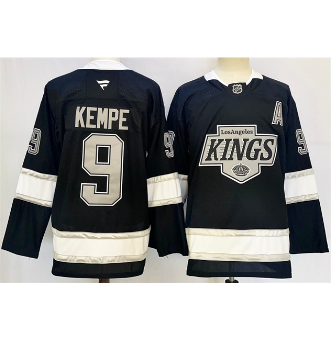 Men's Los Angeles Kings #9 Adrian Kempe Black 2024-25 Home With A Stitched Hockey Jersey