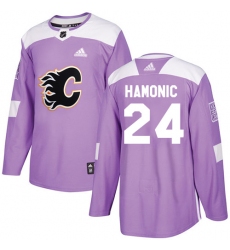 Men's Adidas Calgary Flames #24 Travis Hamonic Authentic Purple Fights Cancer Practice NHL Jersey