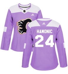 Women's Reebok Calgary Flames #24 Travis Hamonic Authentic Purple Fights Cancer Practice NHL Jersey