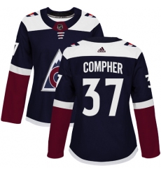 Women's Adidas Colorado Avalanche #37 J.T. Compher Authentic Navy Blue Alternate NHL Jersey