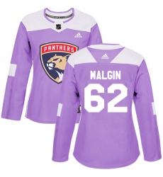 Women's Adidas Florida Panthers #62 Denis Malgin Authentic Purple Fights Cancer Practice NHL Jersey