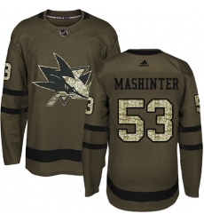 Men's Adidas San Jose Sharks #53 Brandon Mashinter Premier Green Salute to Service NHL Jersey