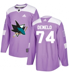 Men's Adidas San Jose Sharks #74 Dylan DeMelo Authentic Purple Fights Cancer Practice NHL Jersey