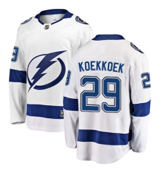 Men's Tampa Bay Lightning #29 Slater Koekkoek Fanatics Branded White Away Breakaway NHL Jersey