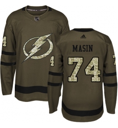Men's Adidas Tampa Bay Lightning #74 Dominik Masin Authentic Green Salute to Service NHL Jersey