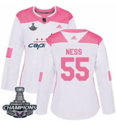 Women's Adidas Washington Capitals #55 Aaron Ness Authentic White Pink Fashion 2018 Stanley Cup Final Champions NHL Jersey
