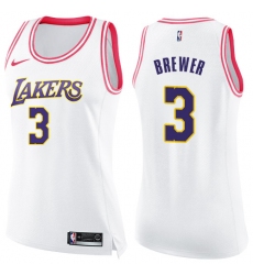 Women's Nike Los Angeles Lakers #3 Corey Brewer Swingman White/Pink Fashion NBA Jersey