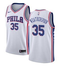 Men's Nike Philadelphia 76ers #35 Clarence Weatherspoon Swingman White Home NBA Jersey - Association Edition