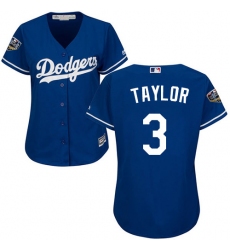 Women's Majestic Los Angeles Dodgers #3 Chris Taylor Authentic Royal Blue Alternate Cool Base 2018 World Series MLB Jersey