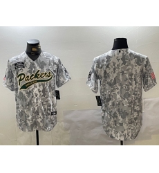 Men's Green Bay Packers Team Logo 2024 Arctic Camo Salute to Service Stitched Baseball Jersey