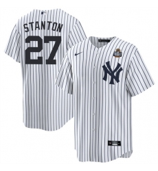 Men's New York Yankees #27 Giancarlo Stanton White 2024 World Series With Name Cool Base Stitched Baseball Jersey