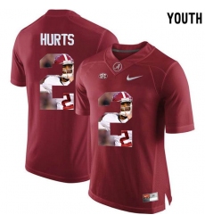 Alabama Crimson Tide #2 Jalen Hurts Red With Portrait Print Youth College Football Jersey2