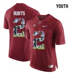 Alabama Crimson Tide #2 Jalen Hurts Red With Portrait Print Youth College Football Jersey3