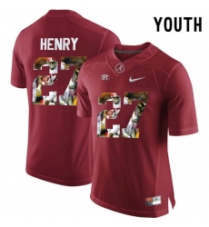 Alabama Crimson Tide #27 Antonio Henry Red With Portrait Print Youth College Football Jersey2