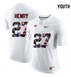 Alabama Crimson Tide #27 Antonio Henry White With Portrait Print Youth College Football Jersey2