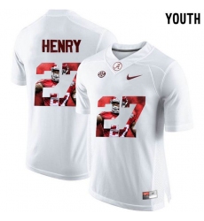 Alabama Crimson Tide #27 Antonio Henry White With Portrait Print Youth College Football Jersey