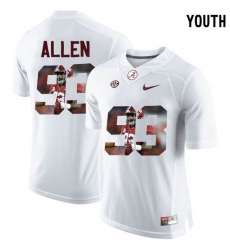 Alabama Crimson Tide #93 Jonathan Allen White With Portrait Print Youth College Football Jersey