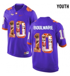 Clemson Tigers #10 Ben Boulware Purple With Portrait Print Youth College Football Jersey4