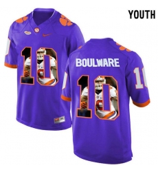 Clemson Tigers #10 Ben Boulware Purple With Portrait Print Youth College Football Jersey5
