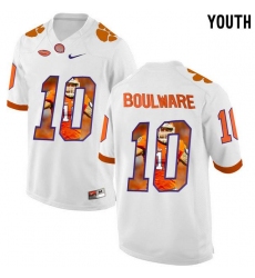 Clemson Tigers #10 Ben Boulware White With Portrait Print Youth College Football Jersey3