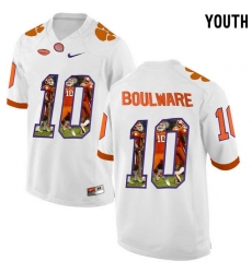 Clemson Tigers #10 Ben Boulware White With Portrait Print Youth College Football Jersey4