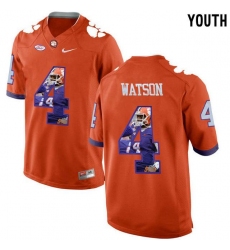 Clemson Tigers #4 DeShaun Watson Orange With Portrait Print Youth College Football Jersey2