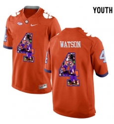 Clemson Tigers #4 DeShaun Watson Orange With Portrait Print Youth College Football Jersey
