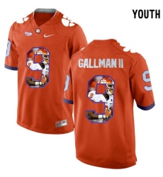 Clemson Tigers #9 Wayne Gallman II Orange With Portrait Print Youth College Football Jersey2