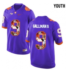 Clemson Tigers #9 Wayne Gallman II Purple With Portrait Print Youth College Football Jersey2