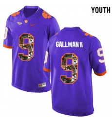Clemson Tigers #9 Wayne Gallman II Purple With Portrait Print Youth College Football Jersey4