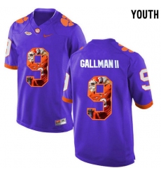 Clemson Tigers #9 Wayne Gallman II Purple With Portrait Print Youth College Football Jersey