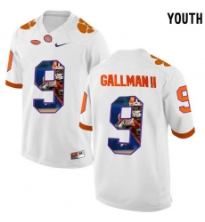 Clemson Tigers #9 Wayne Gallman II White With Portrait Print Youth College Football Jersey2
