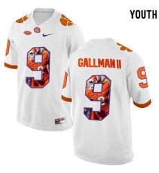 Clemson Tigers #9 Wayne Gallman II White With Portrait Print Youth College Football Jersey
