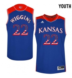 Kansas Jayhawks #22 Andrew Wiggins Blue USA Flag Youth College Basketball Jersey