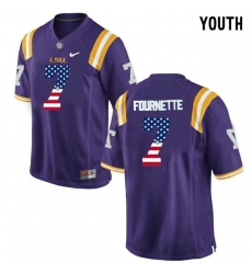 LSU Tigers #7 Leonard Fournette Purple USA Flag Youth College Football Limited Jersey