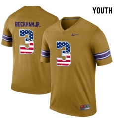LSU Tigers Tigers #3 Odell Beckham Jr. Gold USA Flag Youth College Football Limited Jersey