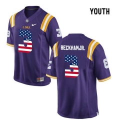 LSU Tigers Tigers #3 Odell Beckham Jr. Purple USA Flag Youth College Football Limited Jersey