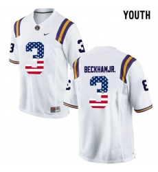 LSU Tigers Tigers #3 Odell Beckham Jr. White USA Flag Youth College Football Limited Jersey