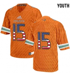 Miami Hurricanes #15 Orange USA Flag Youth College Football Jersey