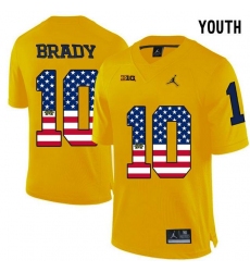 Michigan Wolverines #10 Tom Brady Yellow USA Flag Youth College Football Limited Jersey