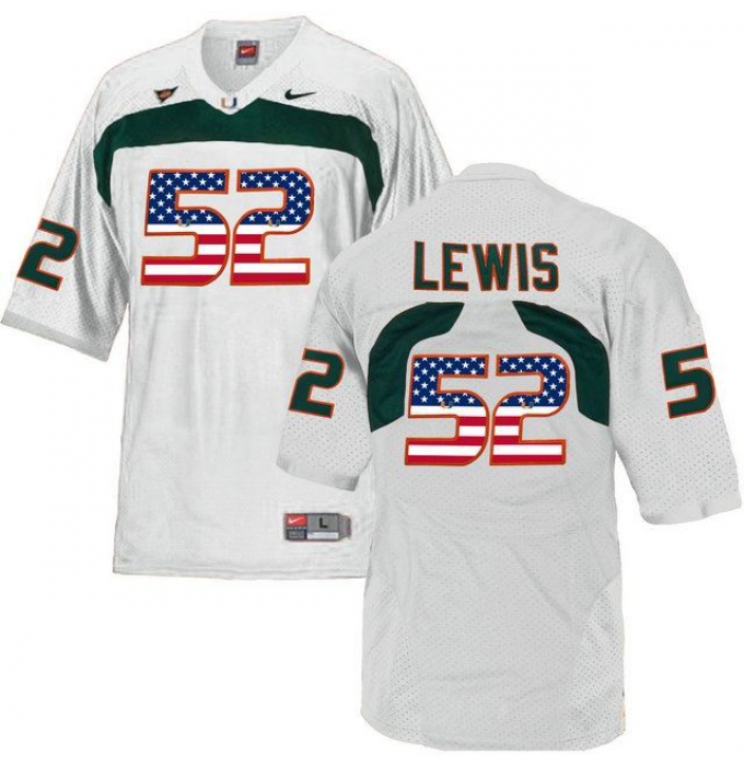 Miami Hurricanes #52 Ray Lewis White USA Flag College Football Jersey