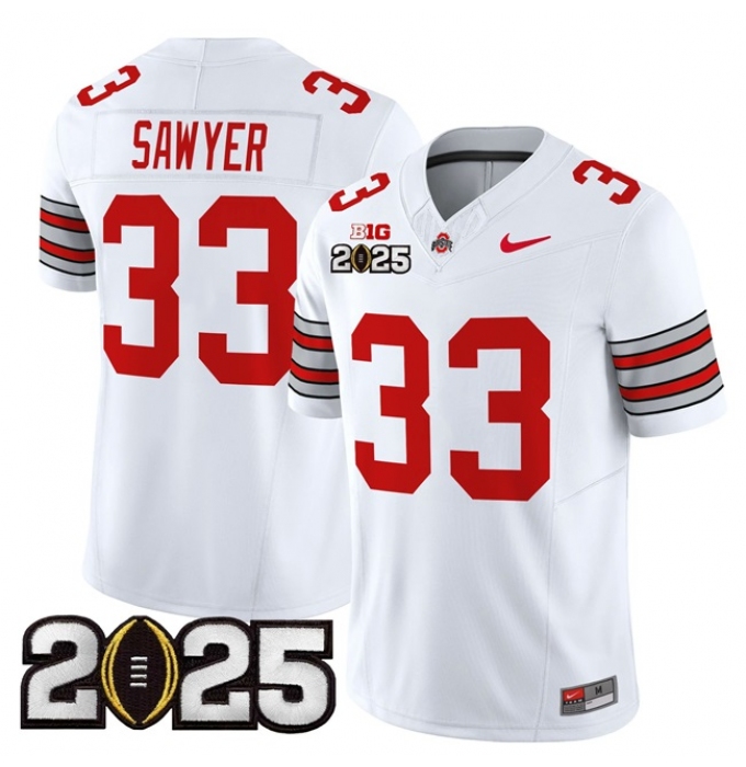 Men's Ohio State Buckeyes #33 Jack Sawyer White 2025 CFP Final F.U.S.E. Vapor Limited Stitched Football Jersey